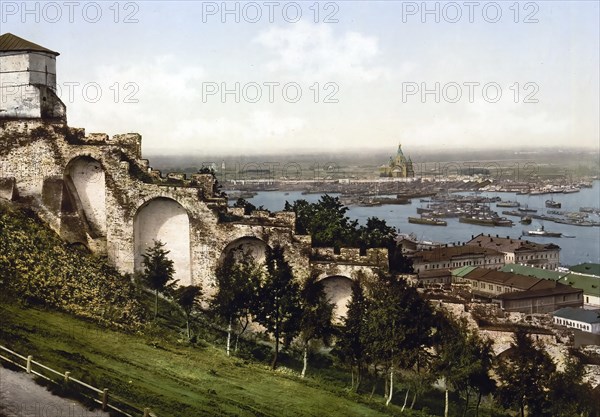 From the ramparts of the Kremlin, Nigni-Novgorod, Nizhnii Novgorod, Russia, c. 1890, Historic,