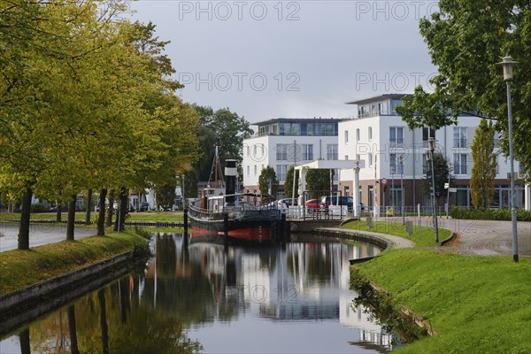 Museum ship on the main canal, Maritime Adventure World, Papenburg, Emsland, Lower Saxony, Germany,