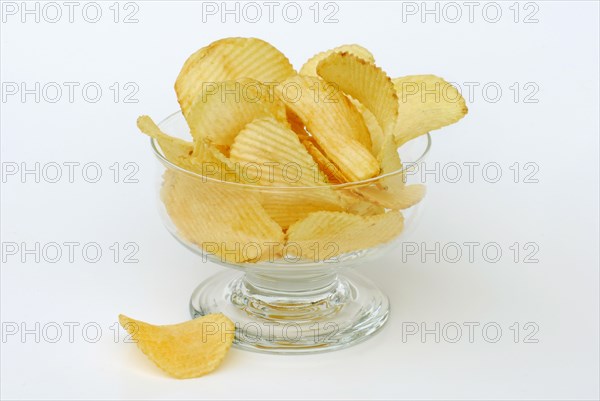 Tray with potato chips, crisps