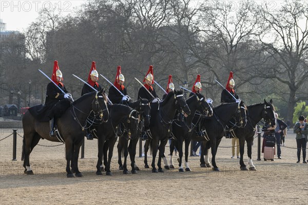 Parade of Horse Guards, soldiers of the Household Cavalry Mounted Regiment, White Hall,