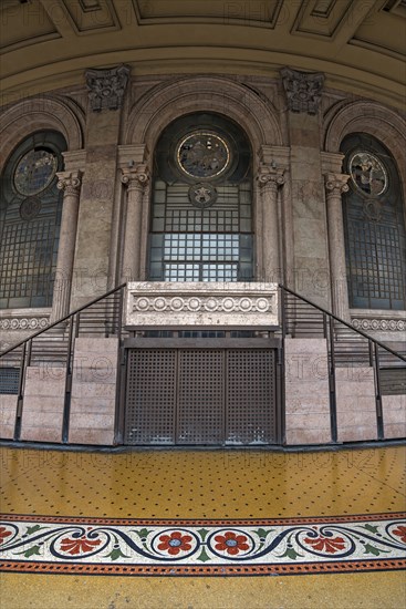 Staircase to the Palazzo della Borsa, built between 1907 and 1912, in Piazza de Ferrari, Genoa,