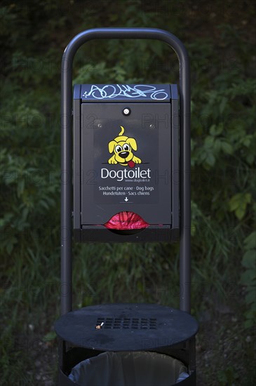 Dog excrement bag dispenser, Ortisei, Val Gardena, Trentino, South Tyrol, Italy, Europe