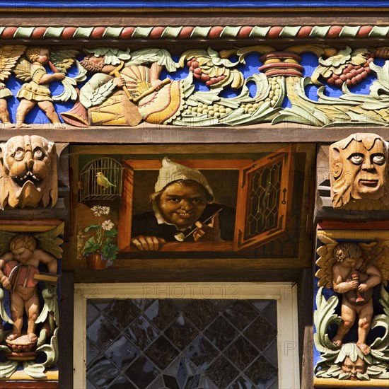 Knochenhaueramtshaus, windboard of the gable façade with carvings on the cleats, Old Town,