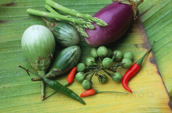Asparagus, eggplant, chilli peppers, pepper, chilli peppers, chilli peppers