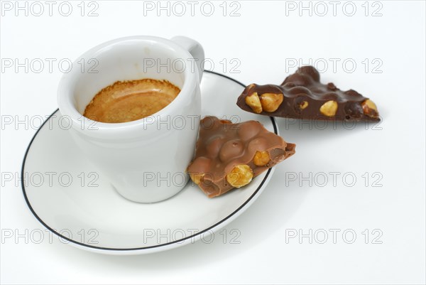 Cup with espresso and hazelnut chocolate