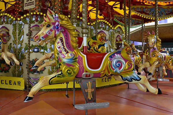 Colourful painted horse in a carousel, London, England, United Kingdom, Europe