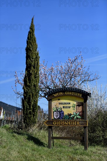 Sign at the entrance of Gleisweiler, county Südliche Weinstraße, Rhineland-Palatinate, Germany,