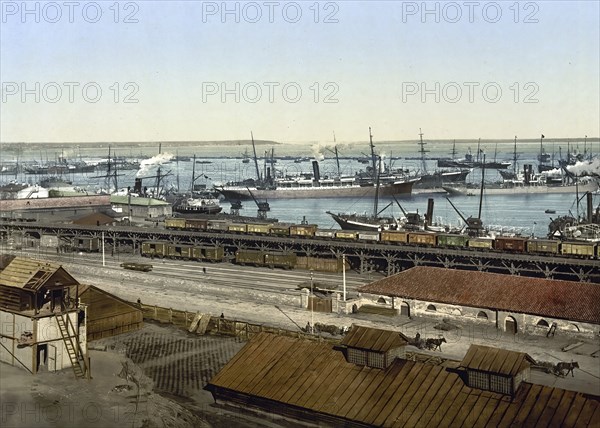 The Port of Odessa, Russia, Ukraine, circa 1890, Historic, digitally enhanced reproduction of a
