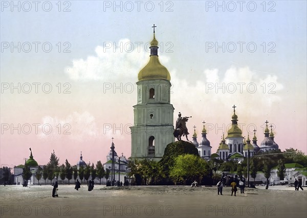 St. Sophia Cathedral, Kiev, Russia, Ukraine, c. 1890, Historic, digitally enhanced reproduction of