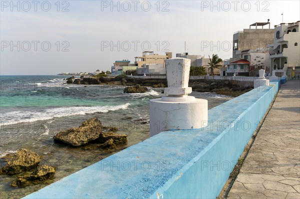 Coastal promenade walkway on east coast of Isla Mujeres, Caribbean Coast, Cancun, Quintana Roo,