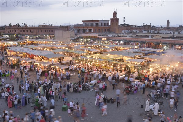 Food stalls in the Djemaa el Fna market square, Marrakesh, Marrakesh-Tensift-El Haouz region,