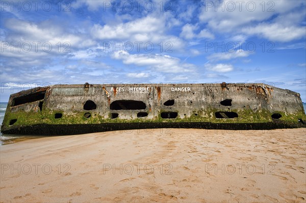 Mulberry Harbour, Remains on sandy beach Beach, No Trespassing, Danger, Atlantic Wall, D-Day,