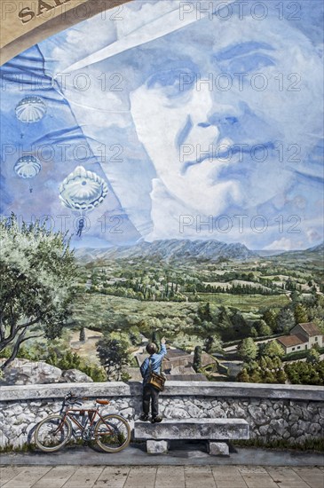 Mural about the French World War Two resistance fighter Jean Moulin at Saint-Andiol,