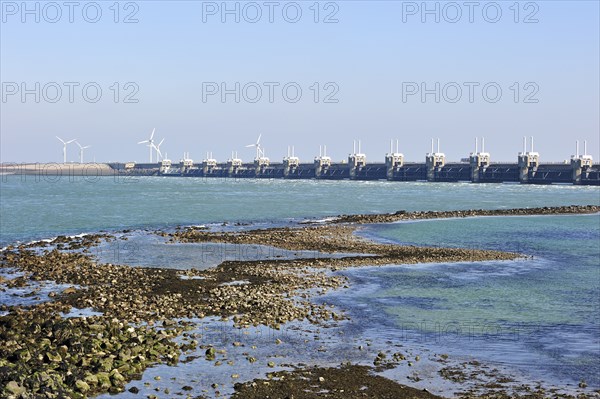 Storm surge barrier, Oosterscheldekering, storm surge barrier of the Oosterschelde at Neeltje Jans,
