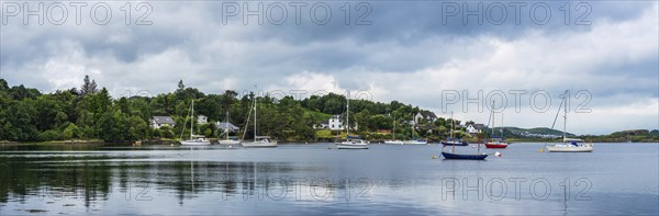 Panorama of Boats in Connel, Loch Etive, Oban, Argyll and Bute, Scotland, UK