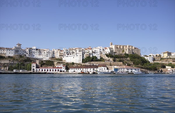 Old town and boats in the natural harbour of Mao, Mahon, Menorca, Spain, Europe