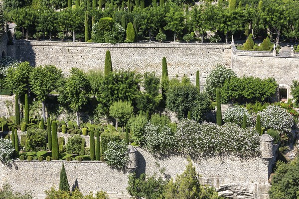 Gardens in the old town of Gordes, Vaucluse, Provence-Alpes-Cote dAzur, Provence, South of France,