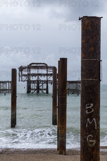 Ruin of the West Pier, destroyed by fire in 2003, Brighton, England, United Kingdom, Europe