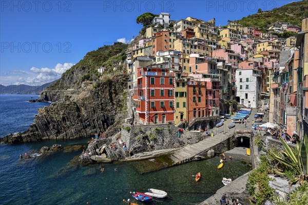 Fishing village of Riomaggiore, village view, Cinque Terre, province of La Spezia, Liguria, Italy,