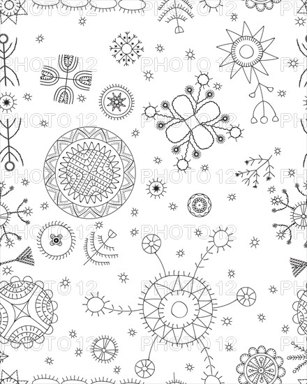 Estonian Mulgi embroidery inspired repeating pattern design template in black and white, great for