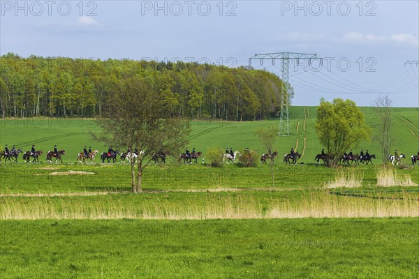 Easter riding procession in Crostwitz, Easter riding in Lusatia. Procession from Crostwitz to