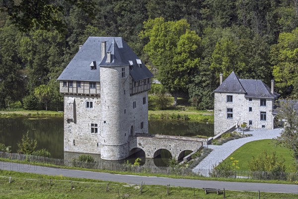 13th century Château des Carondelet, medieval moated donjon in the village Crupet, Assesse,