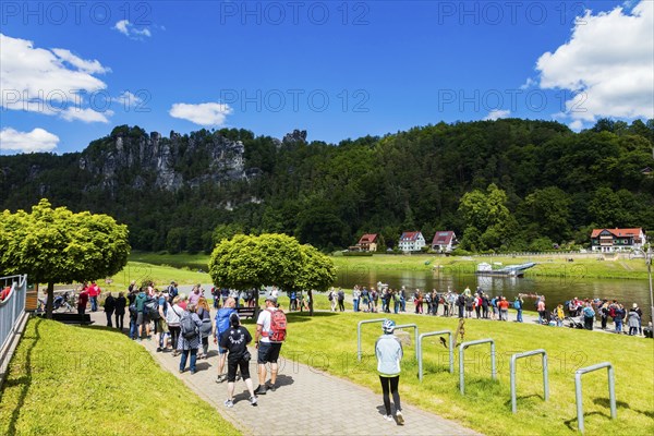 Rathen in Saxon Switzerland, queue for the ferry across the Elbe River