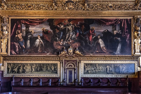 Sala del Collegio, Ornate ceiling, Fresco and ceiling painting, Interior view, Doge's Palace,