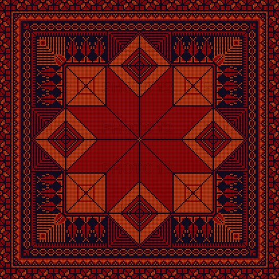 Decorative Palestinian seamless pattern in colors, traditional Tatreez embroidery, vector