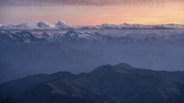 Evening mood, Dramatic mountain landscape, View from Hochkönig, Salzburger Land, Austria, Europe