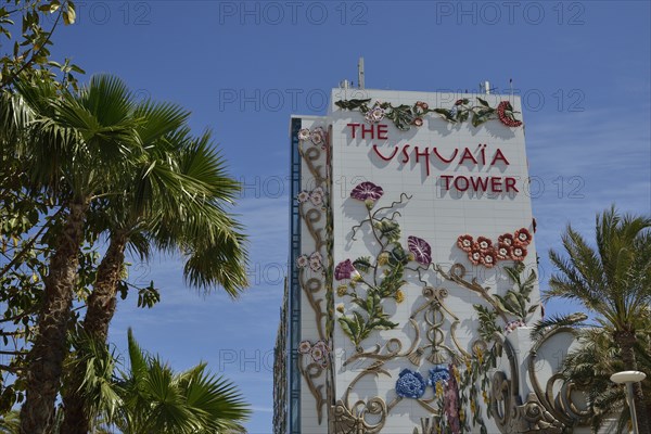 Ushuaia Tower of the Ushuaia Beach Club, Playa d'en Bossa, Ibiza, Balearic Islands, Spain, Europe