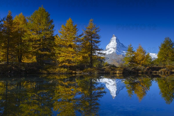 Matterhorn and Lake Grindji, Valais, Switzerland, Europe
