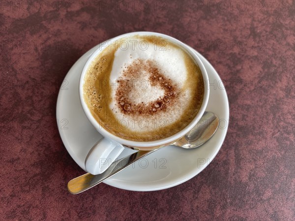 Cup of cappuccino, milk foam, cocoa, food, Schenna, Scena, South Tyrol, Autonomous Province of