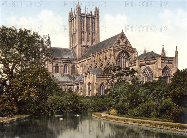 The Gothic Wells Cathedral, part of the Church of England, in Wells, Somerset, England, Historic,
