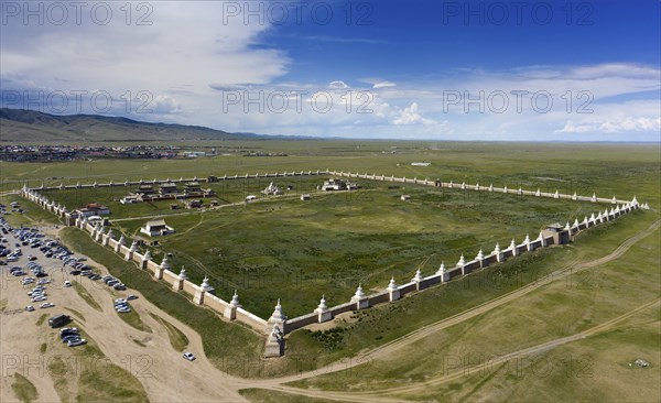 Aerial panorama view of the Kharkhorin Erdene Zuu Monastery .in Kharkhorin (Karakorum), Mongolia.