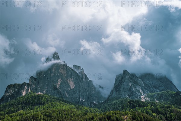 Panoramic view of Mount Sciliar on the Seiser Alm in the Dolomites in South Tyrol, Italy, Europe