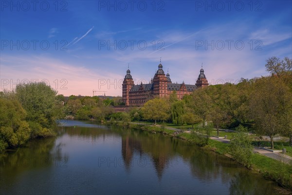 Panoramic view of Johannisburg Castle in Aschaffenburg, Germany, Europe
