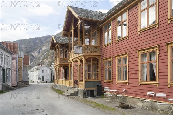 Laerdal, Sogn og Fjordane, Norway, May 2015: street scene with typical and historical houses of