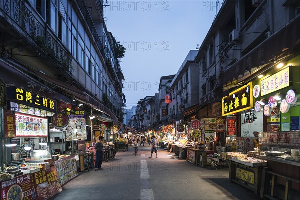 Restaurant street near central market of xiamen city china at night