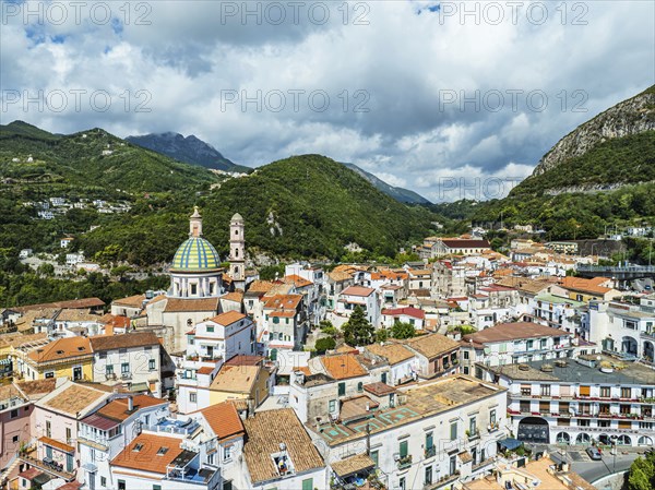 Vietri sul Mare from a drone, Amalfi Coast, Salerno, Campania, Italy, Europe