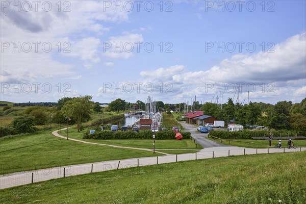 Harbour with sailing boats of the water sports club Varel e.V. in the town of Varel, district of