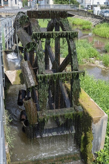 Water pumping wheel on the Altach, Zeil am Main, Lower Franconia, Bavaria, Germany, Europe