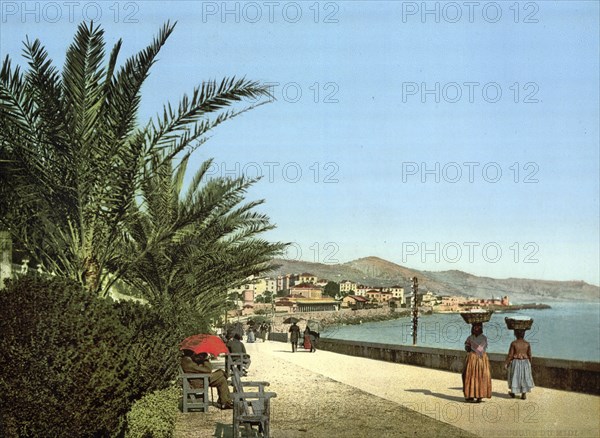 The Promenade by the Sea, San Remo, Riviera, Italy, c. 1895, Historic, digitally restored