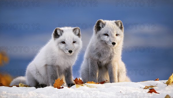 Two arctic foxes in the snow, Arctic fox, AI generated, Studio, AI generated