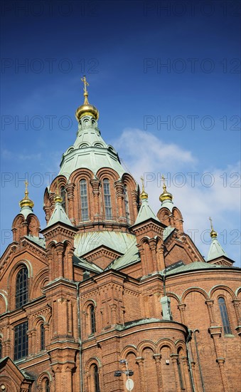 Exterior detail of Uspenski orthodox church cathedral famous landmark in helsinki city finland