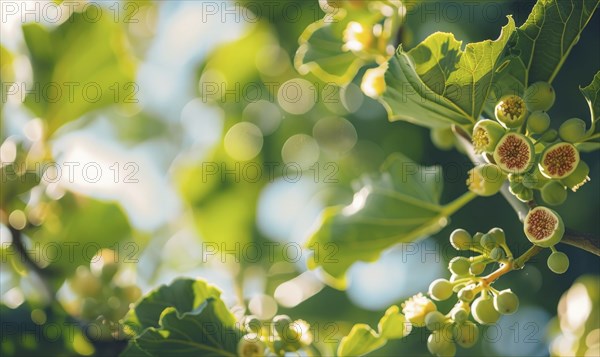 Fig tree blossoms and young figs, close-up AI generated