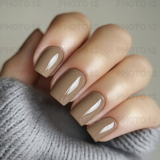 Warm taupe manicure with a glossy finish AI generated