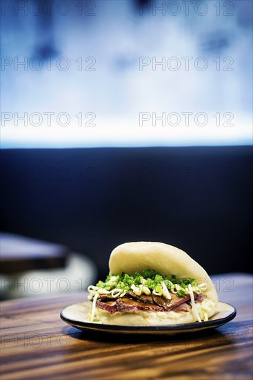 Asian pork belly bun pao traditional chinese snack sandwich food