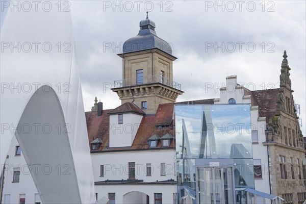 Lift and the Old Post Office, Neo-Renaissance main station, glass façade, Heilbronn, Neckar Valley,