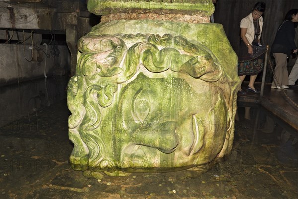 Medusa head in Yerebatan Sarayi cistern, Istanbul, Turkey, Asia